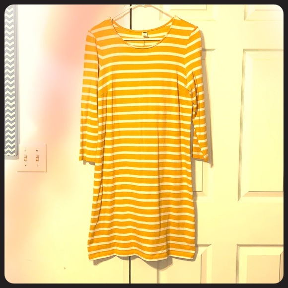 yellow white striped dress